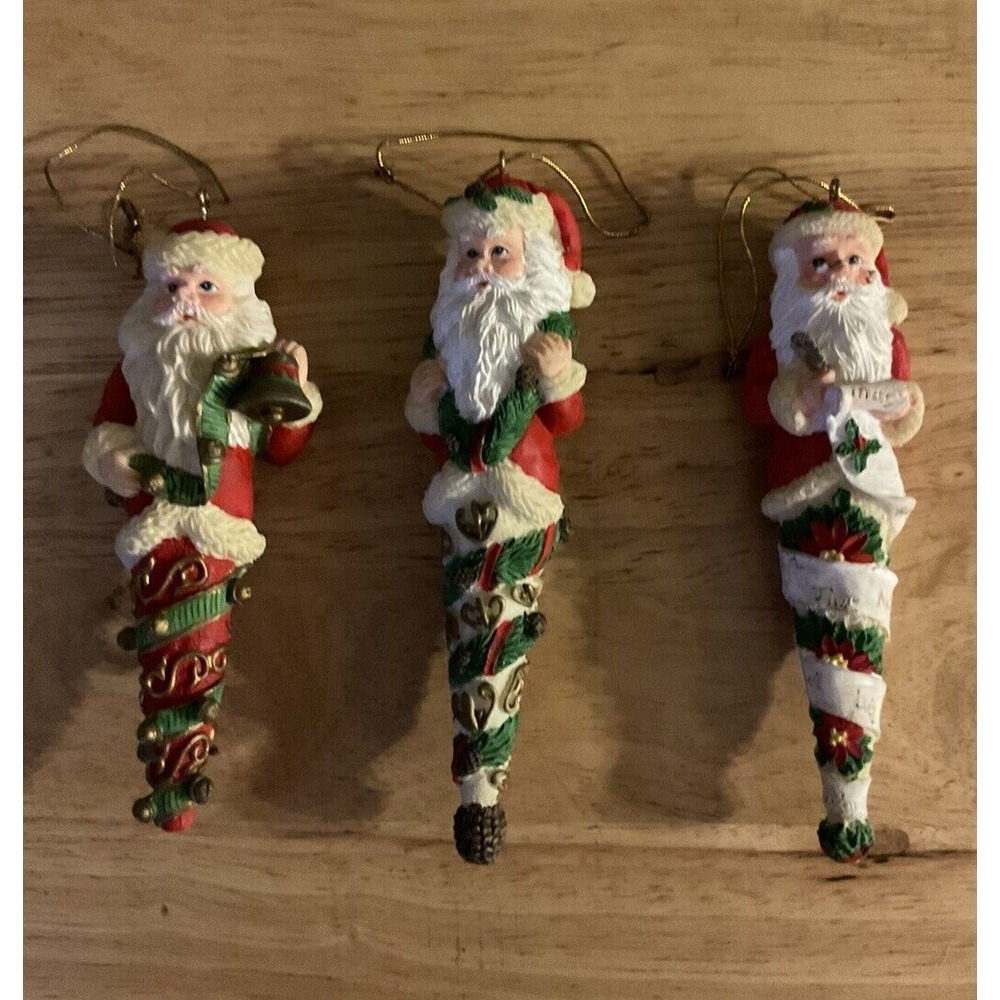 Set Of‎ 3 Resin Icicle Santa Light Up Christmas Tree Ornaments, Some Damage